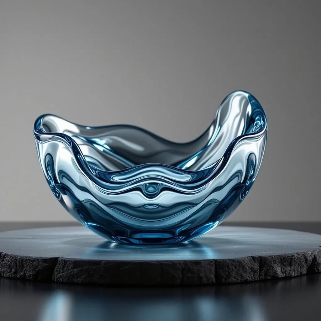 Cast Glass Sculptural Centerpiece Bowl