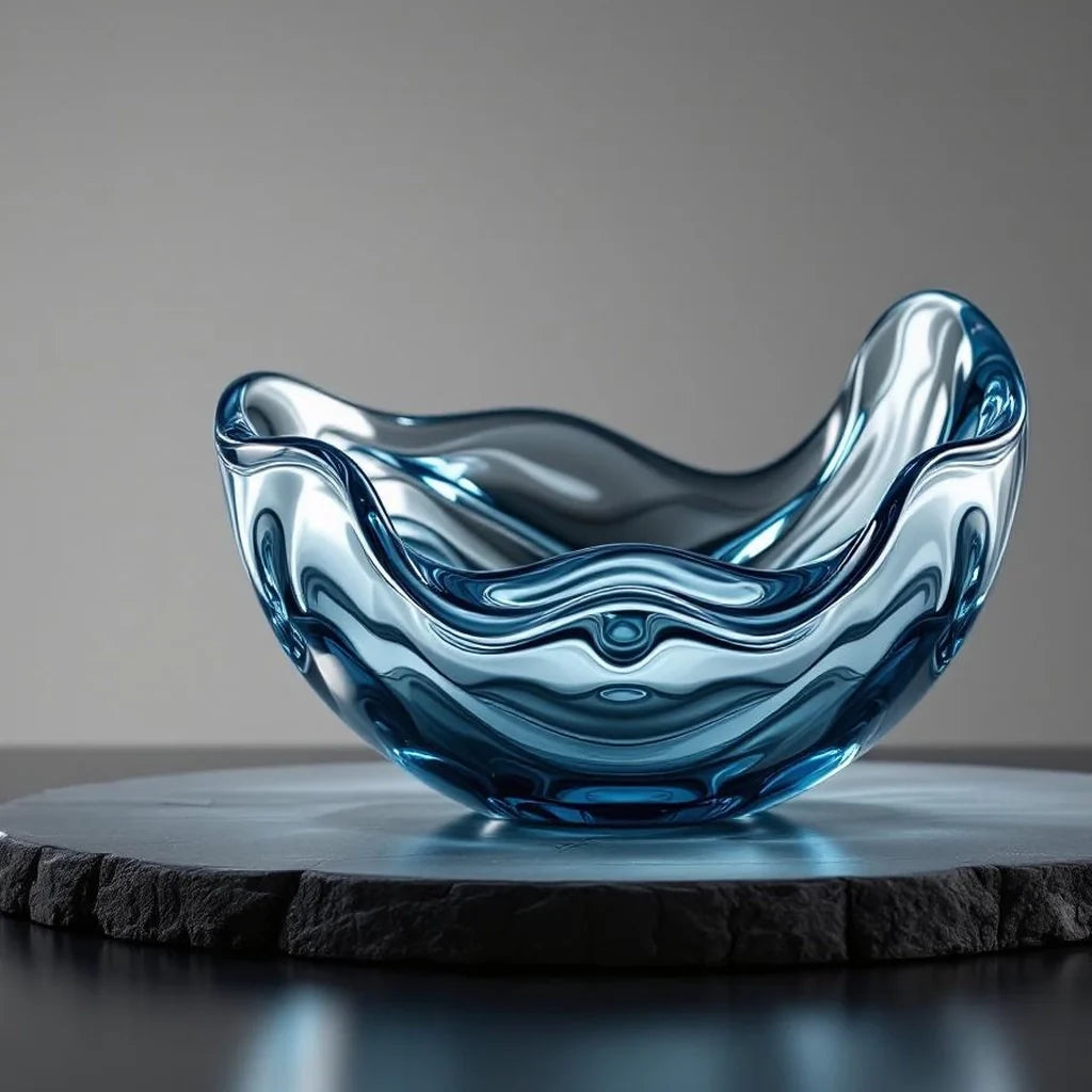Cast Glass Sculptural Centerpiece Bowl