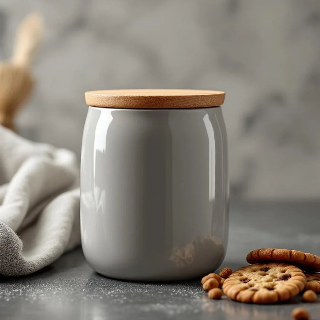 Ceramic Cookie Jar with Wooden Lid
