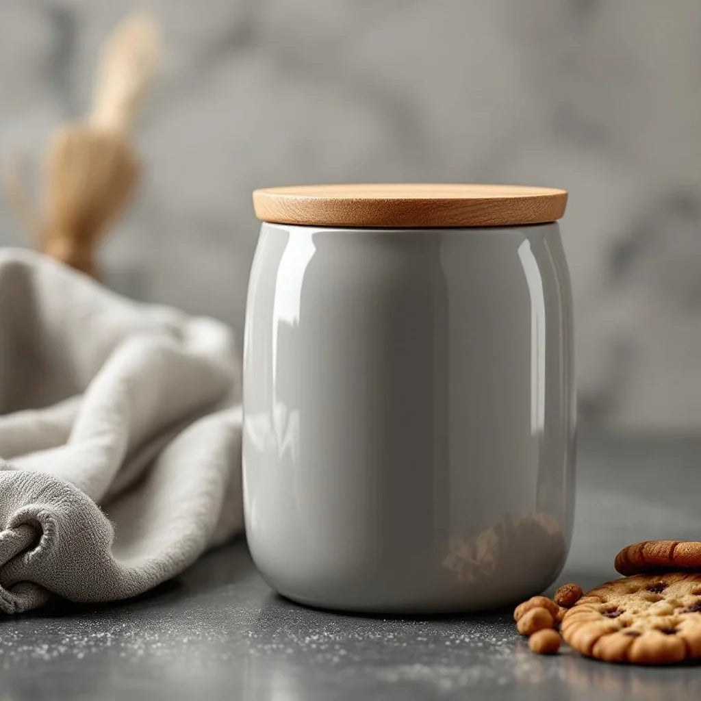 Ceramic Cookie Jar with Wooden Lid