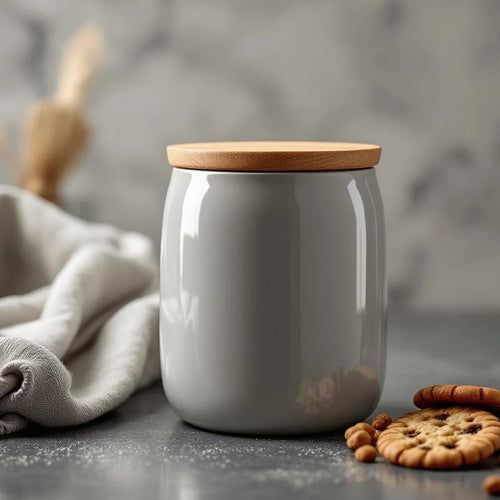 Ceramic Cookie Jar with Wooden Lid