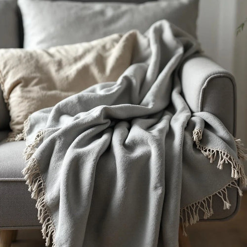 Cotton Throw Blanket with Fringe