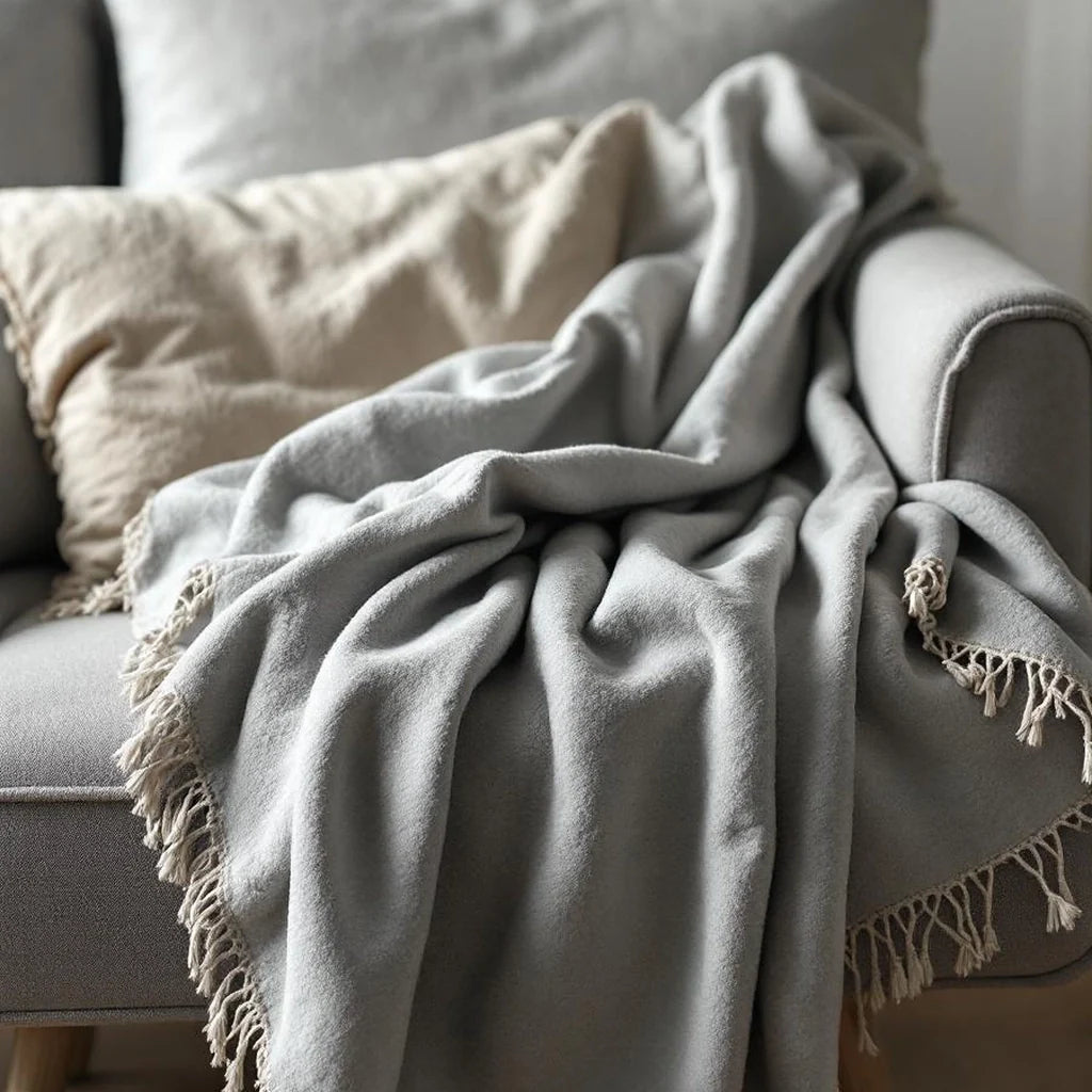 Cotton Throw Blanket with Fringe