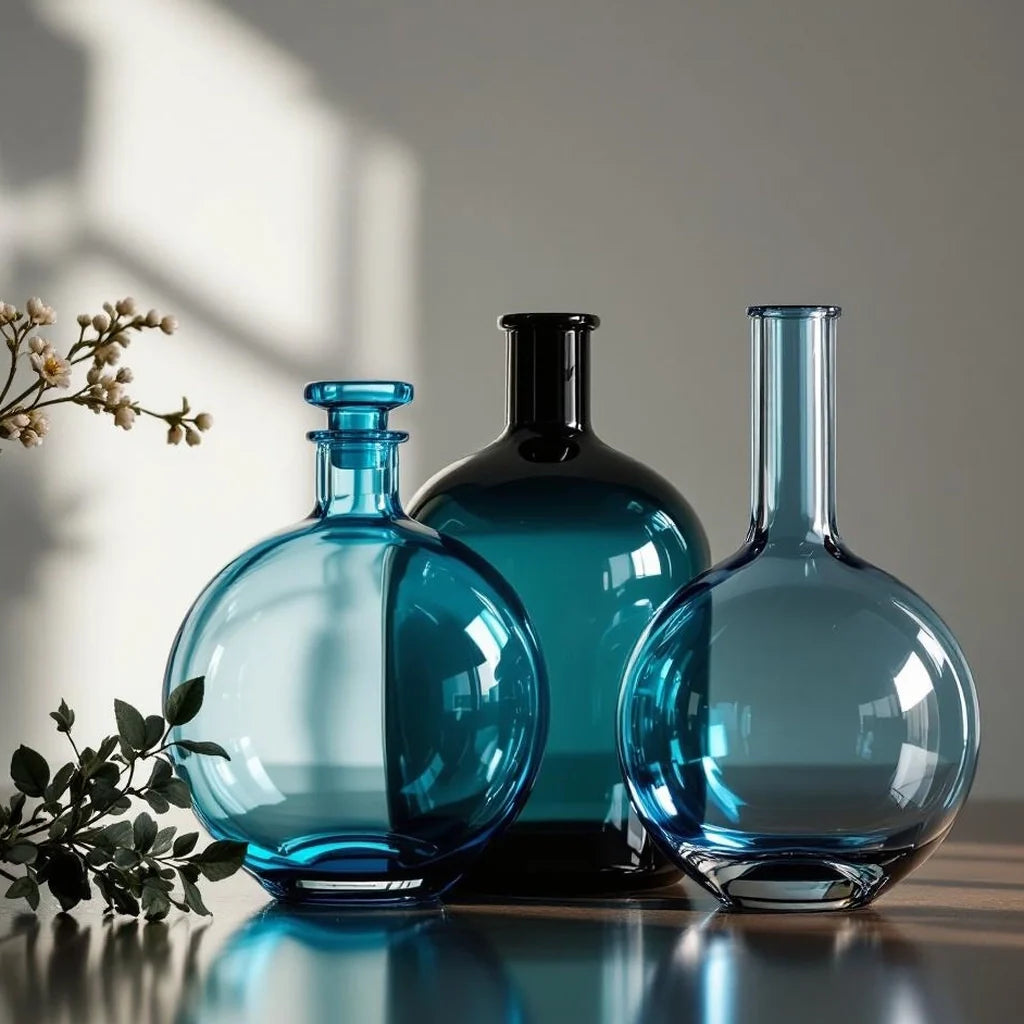 Handblown Glass Decorative Bottle Trio