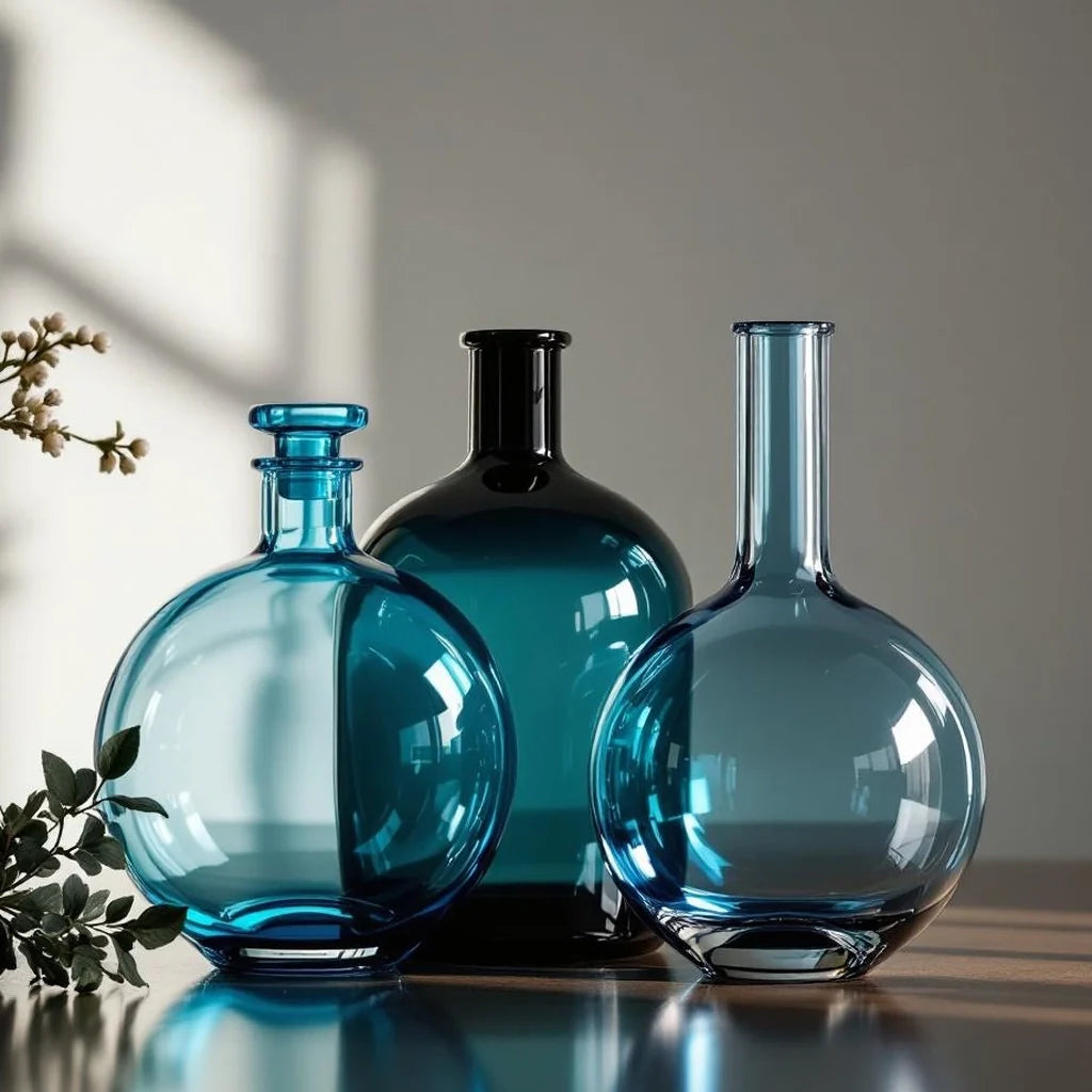 Handblown Glass Decorative Bottle Trio