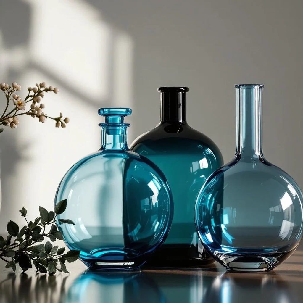 Handblown Glass Decorative Bottle Trio