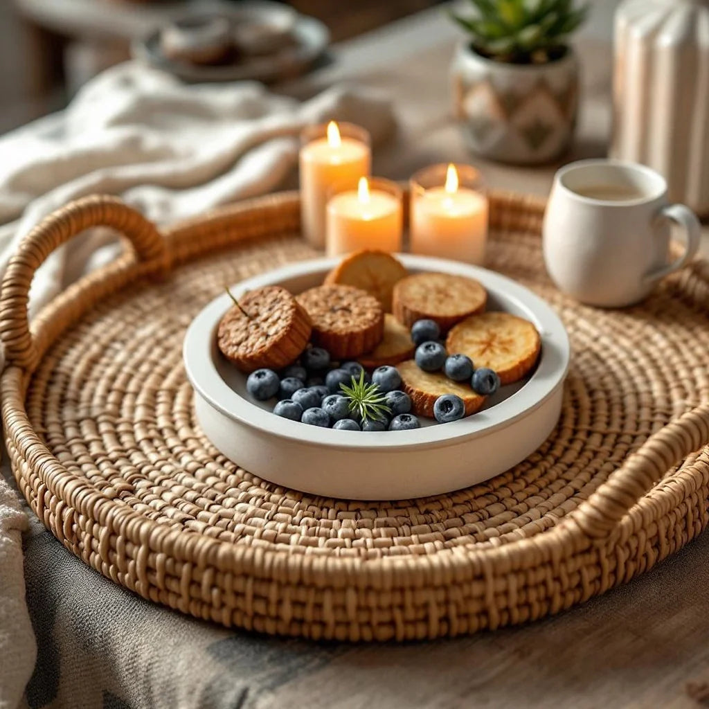 Rattan Serving Tray with Handles