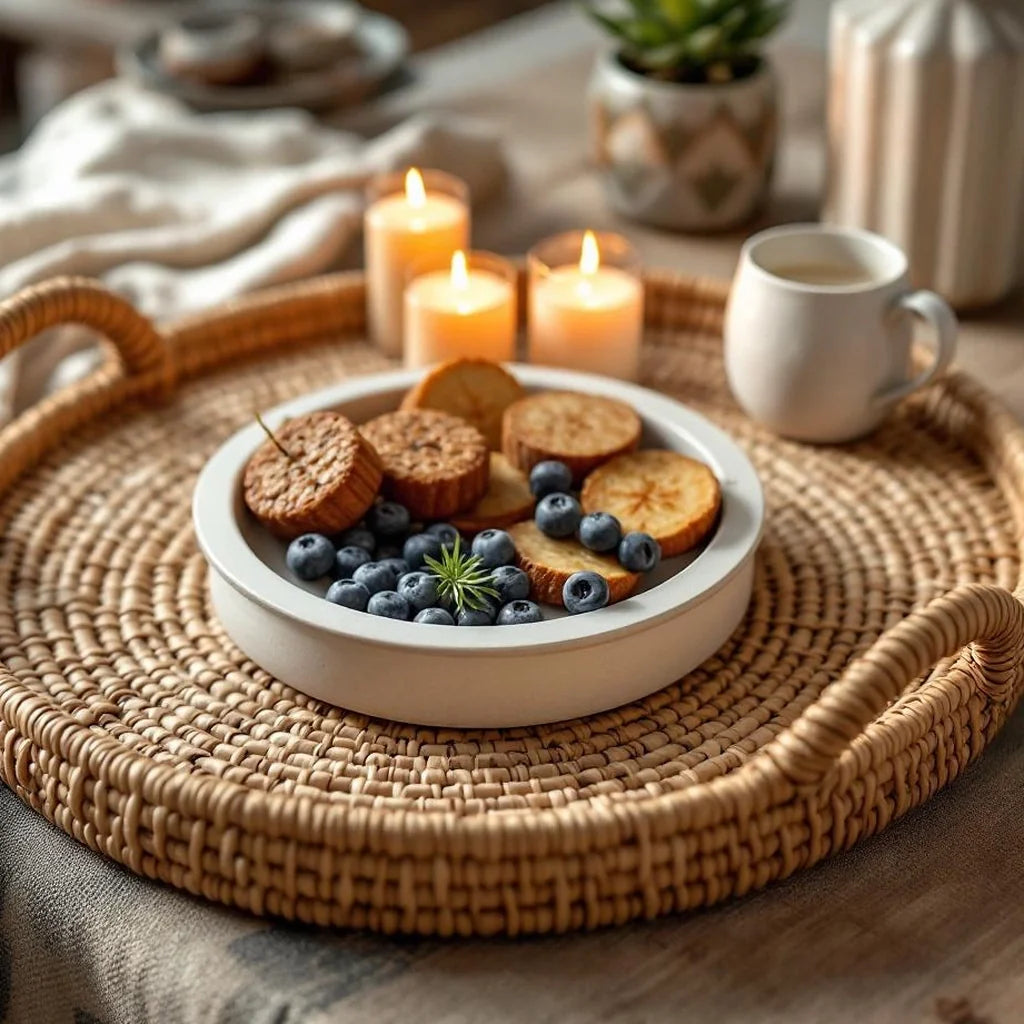 Rattan Serving Tray with Handles