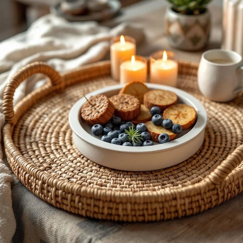 Rattan Serving Tray with Handles